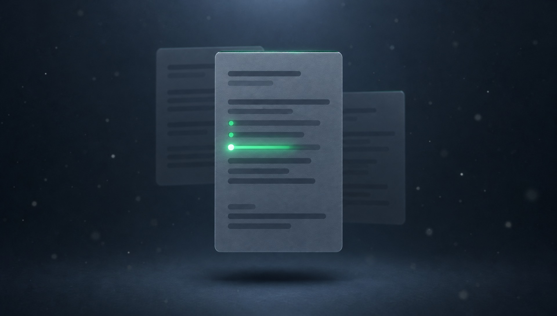 Sleeping document panels at night with a green reading light